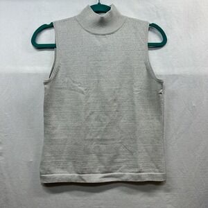 Evie Silk Blend Sleeveless Mock Neck Silver Sparkly Tank Shell Top Medium‎